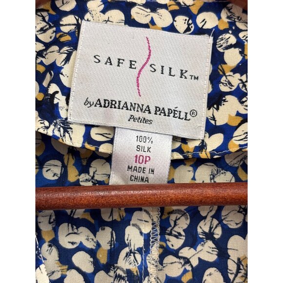 Adrianna Papell Petite 100% Silk Floral Wrap Dress Size 10P Blue & White Short S - Picture 2 of 5